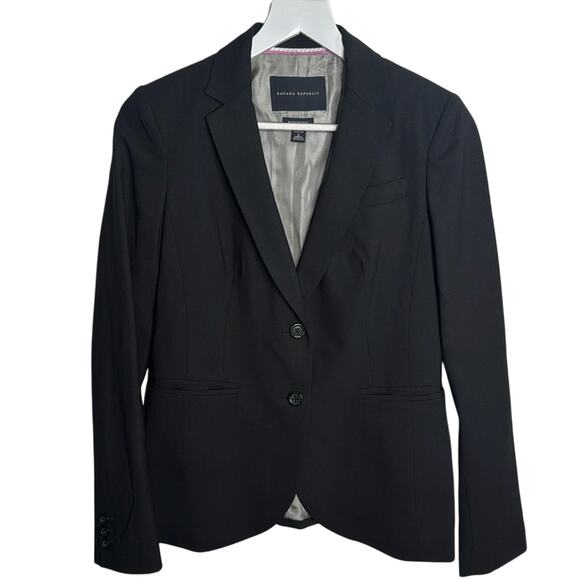 Banana Republic New Classic Black Blazer Jacket Wool Coat W1074 Sz 4 - Picture 1 of 7